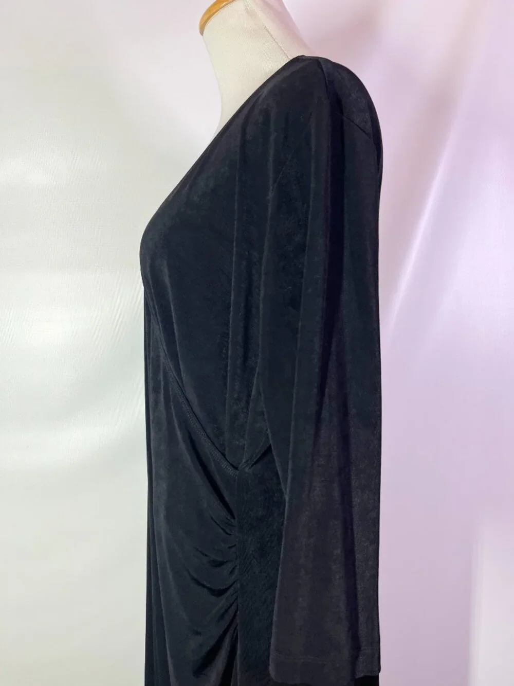 Chico's Travelers Size 3 (XL) Black Slinky Knit Pullover Dress Faux Wrap Stretch